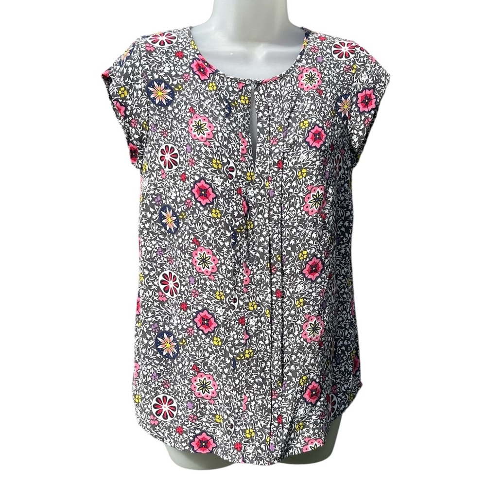 BODEN Women's Size 6 Floral Multi Pleat Front WA 774‎ Cap Sleeve Blouse Top.